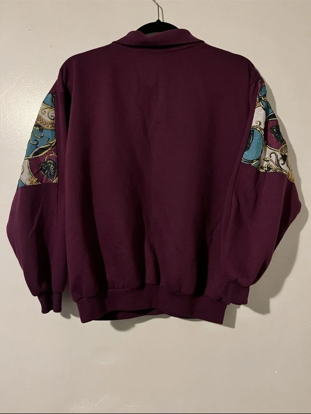 Woman’s VINTAGE Plum Polo-Style Sweatshirt with Patterned Panel